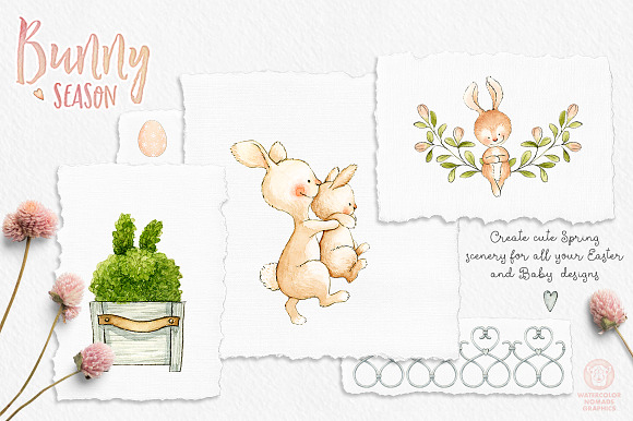 Bunny Season Watercolor Illustration in Illustrations - product preview 7