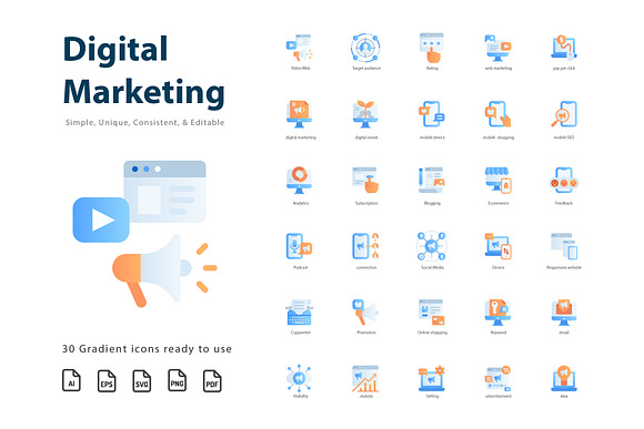 Digital Marketing Gradient Icons in Marketing Icons - product preview 1