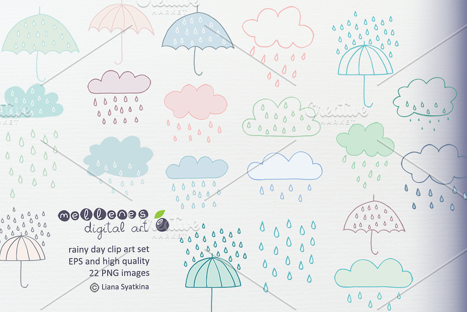 rainy day clip art set