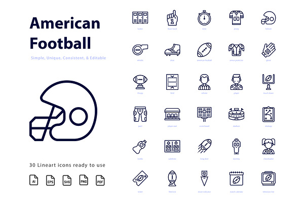 American Football Lineart Icons