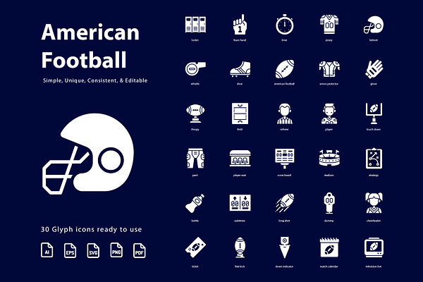 American Football Glyph Icons