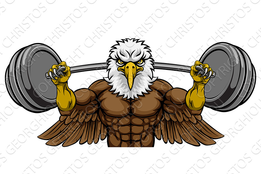 Eagle Mascot Weight Lifting Barbell in Illustrations - product preview 8