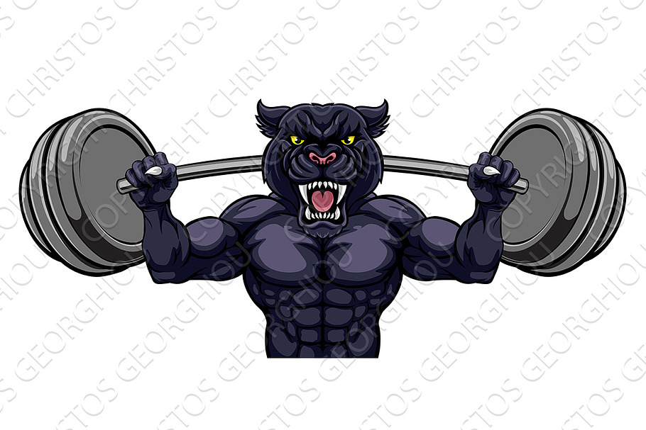 Panther Mascot Weight Lifting Barbel in Illustrations - product preview 8