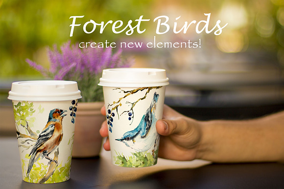 Watercolor forest birds. Frames. in Illustrations - product preview 6