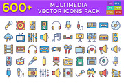 600+ Multimedia Vector Icons Pack