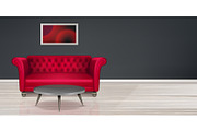 Red couch, sofa modern dwelling