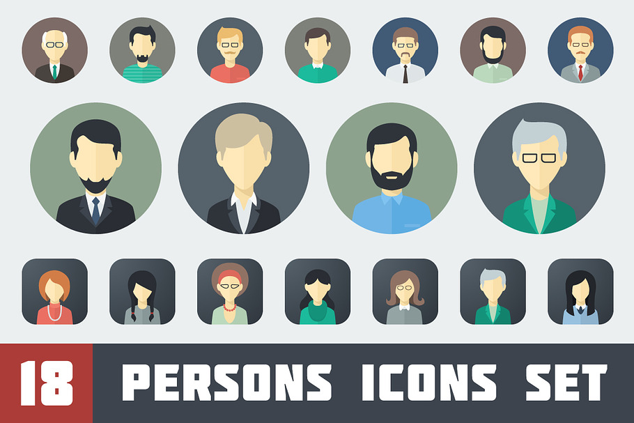 Flat Persons Icons Set 1 in Face Icons - product preview 8