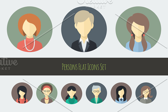 Flat Persons Icons Set 1 in Face Icons - product preview 2