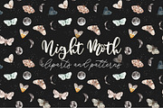Night Moth. Watercolor Patterns