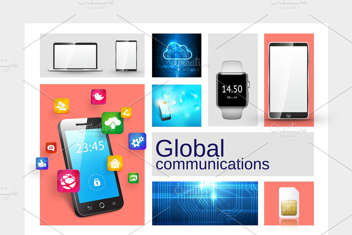 Global communications concept in Icons - product preview 8