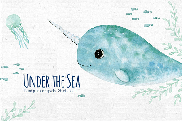 watercolor sea creatures in Illustrations - product preview 2