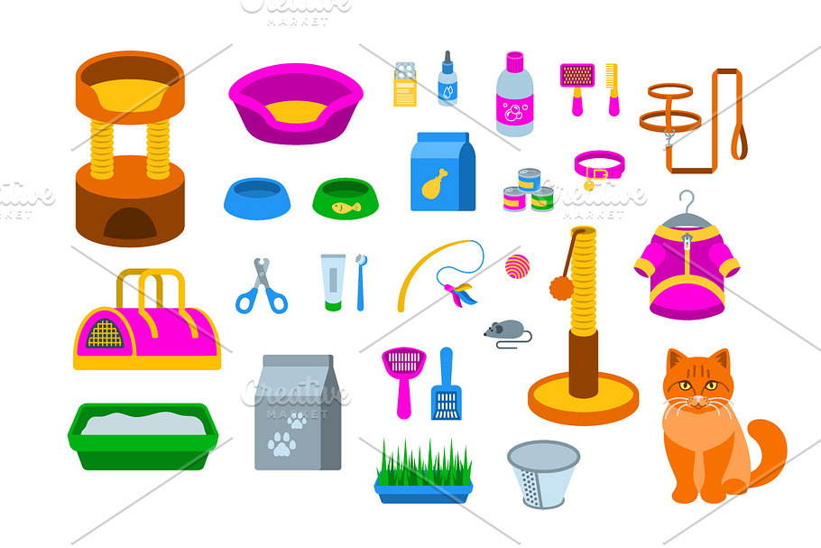 Pet Cat Accessories Illustrations in Illustrations - product preview 8