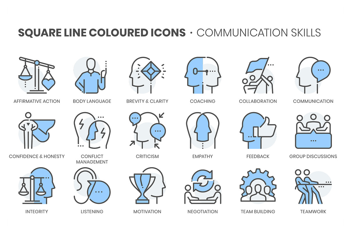 Communication skills, Square Line in Icons - product preview 8