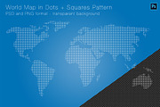 World Map in Dots + Squares Pattern