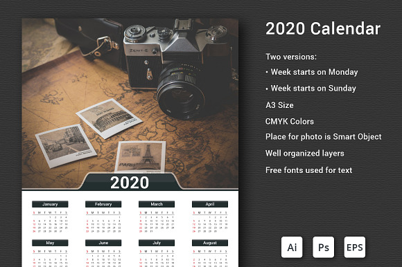 2020 Calendar in Stationery Templates - product preview 1