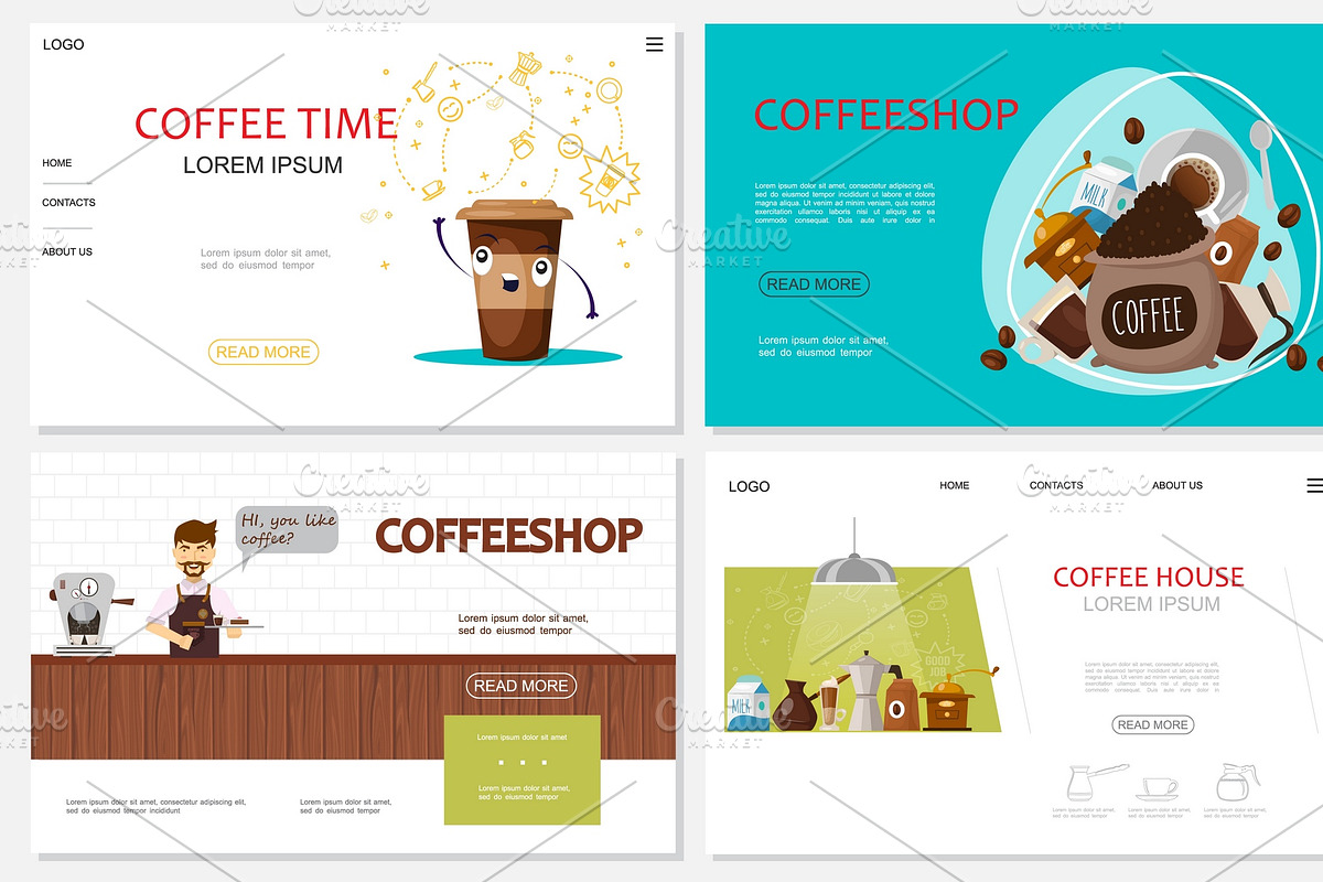 Flat Coffee Time Websites Set in Illustrations - product preview 8
