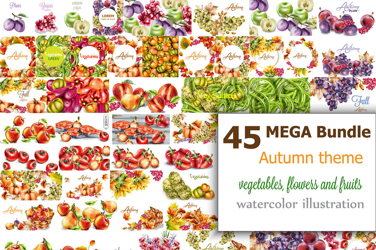 45 Bundle vector autumn watercolor in Illustrations - product preview 8