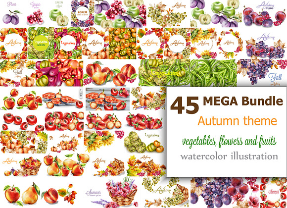 45 Bundle vector autumn watercolor in Illustrations - product preview 1