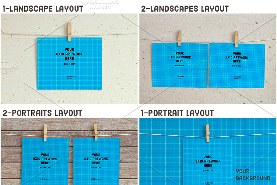 8x10 Artwork Mock Ups on Clothesline in Print Mockups - product preview 8