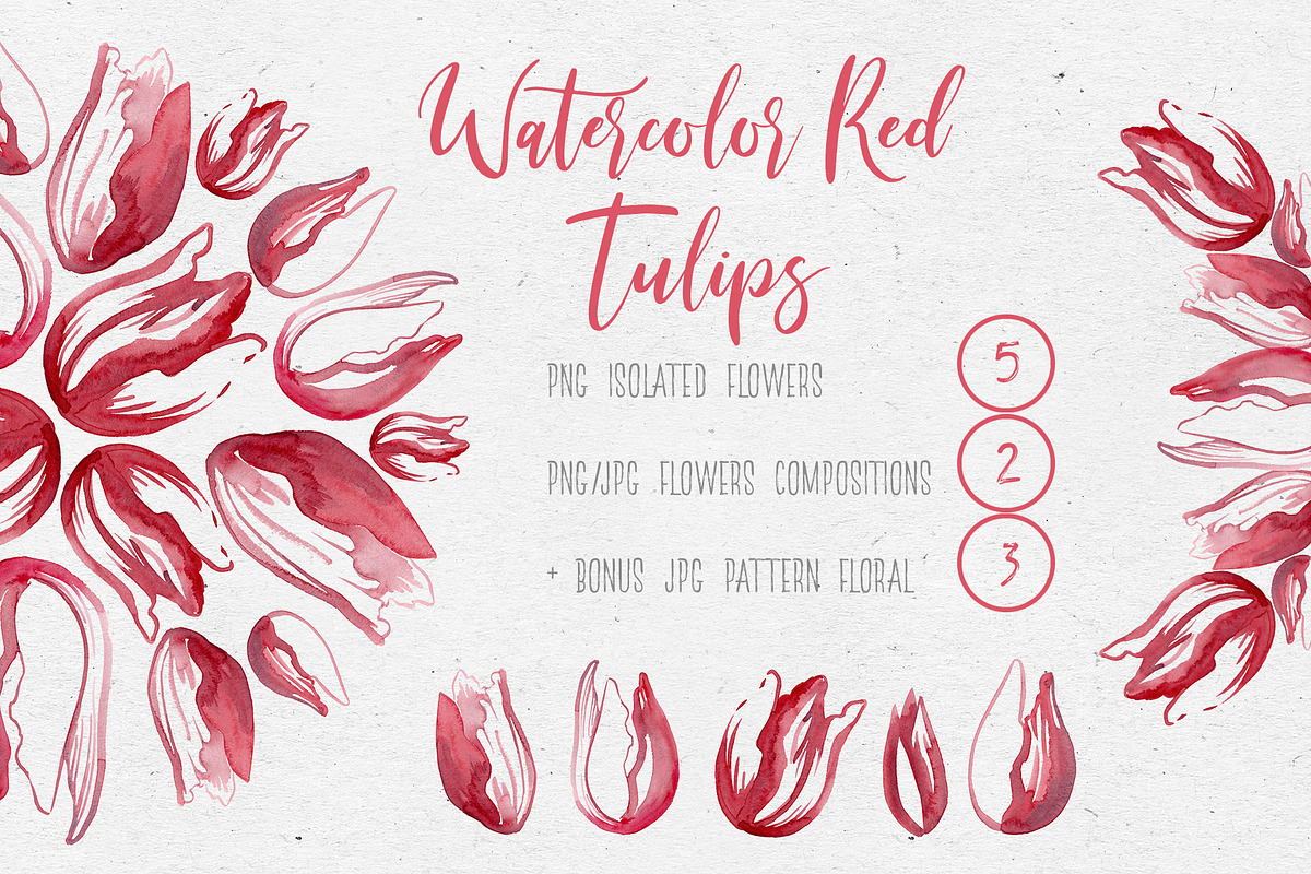 Watercolor Red Tulips for you design in Illustrations - product preview 8