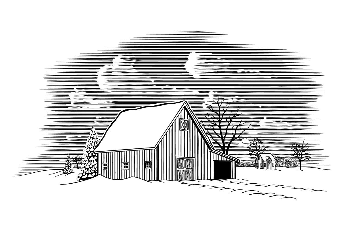 Winter Barn Scene in Illustrations - product preview 8