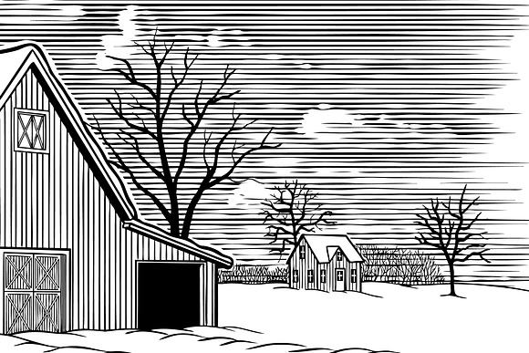 Winter Barn Scene in Illustrations - product preview 1