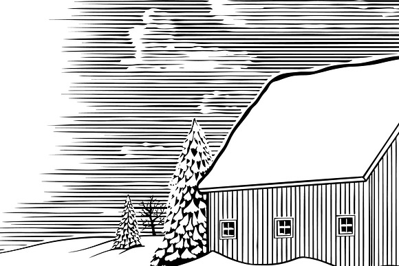 Winter Barn Scene in Illustrations - product preview 2