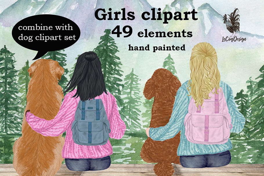 Girls clipart, Best Friend Clipart in Illustrations - product preview 8