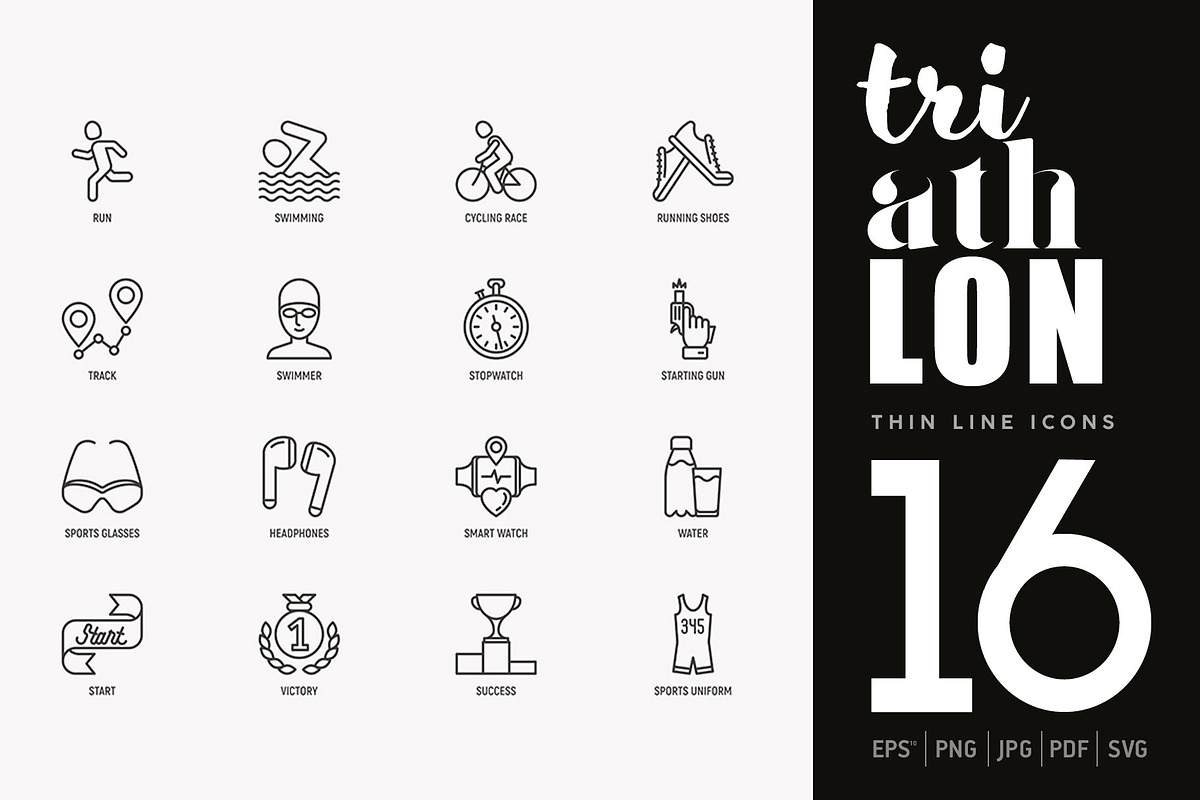 Triathlon | 16 Thin Line Icons Set in Icons - product preview 8