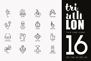 Triathlon | 16 Thin Line Icons Set