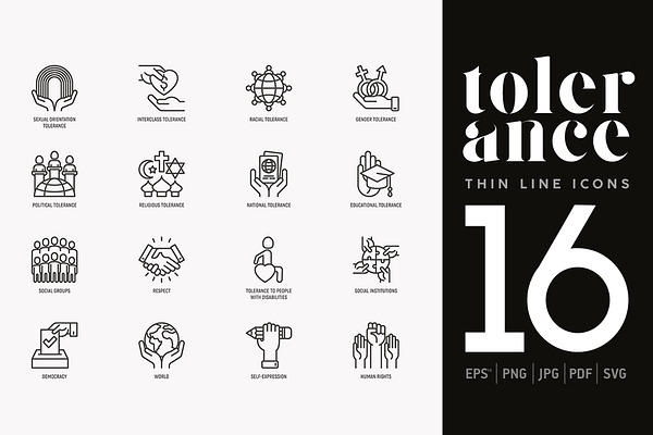 Tolerance | 16 Thin Line Icons Set