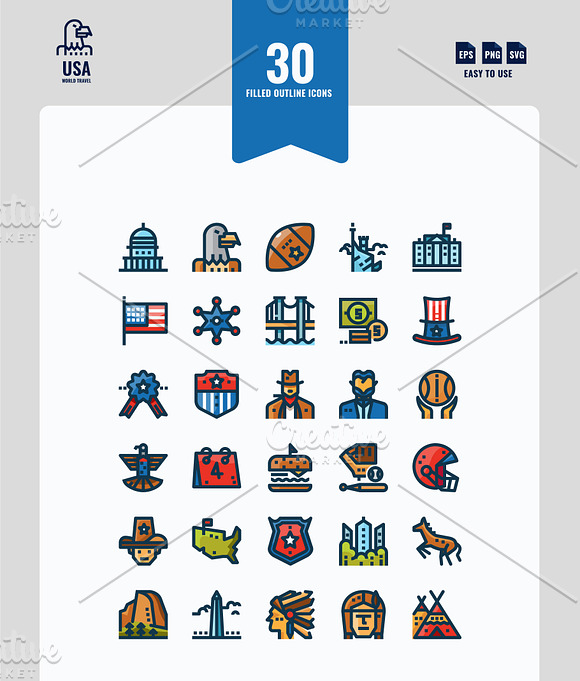 USA (United States) 90 Icons in House Icons - product preview 2
