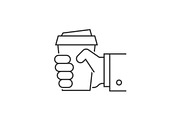 Hand holdind coffee outline icon