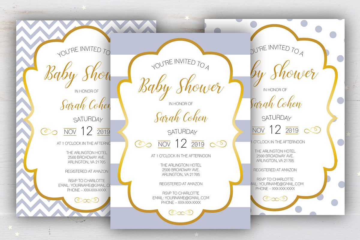 Gold Framed Baby Shower Invitation in Invitation Templates - product preview 8