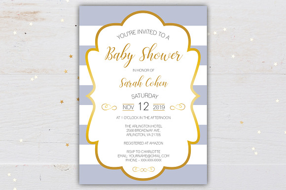 Gold Framed Baby Shower Invitation in Invitation Templates - product preview 1