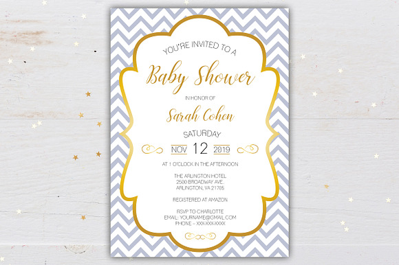 Gold Framed Baby Shower Invitation in Invitation Templates - product preview 2