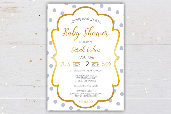 Gold Framed Baby Shower Invitation in Invitation Templates - product preview 3