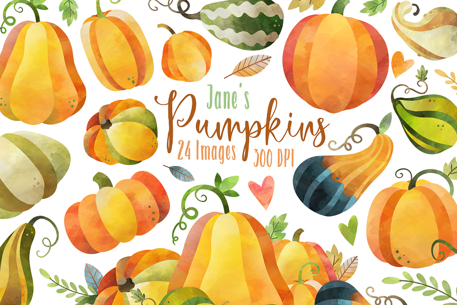 Watercolor Pumpkins Clipart in Illustrations - product preview 8