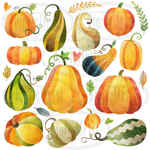 Watercolor Pumpkins Clipart in Illustrations - product preview 1