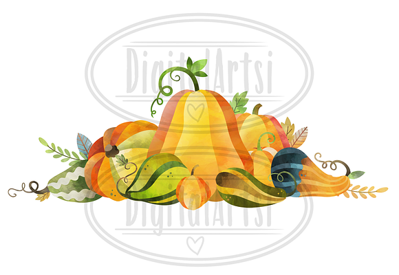 Watercolor Pumpkins Clipart in Illustrations - product preview 2