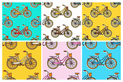 28 Bicycles seamless patterns set