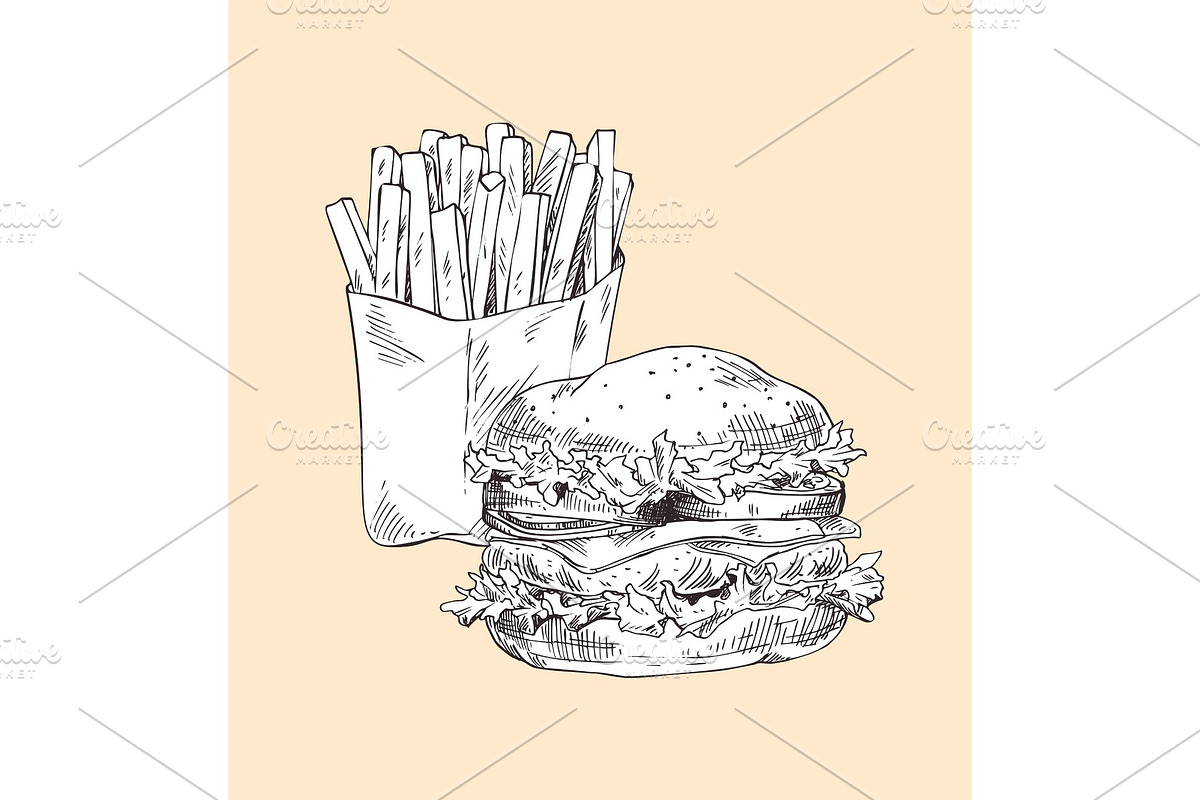 Hamburger and French Fries Vector in Illustrations - product preview 8