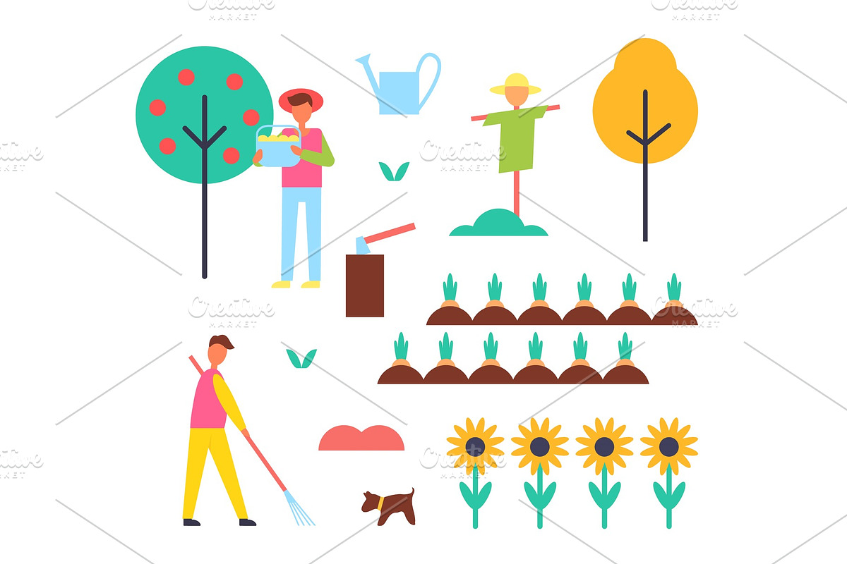 Farm Farming People Icons Vector in Illustrations - product preview 8