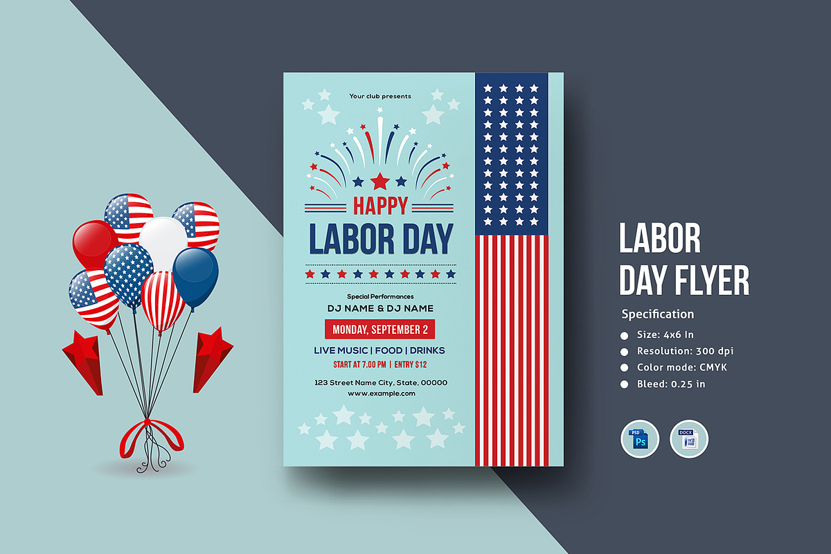 Us Labor Day Flyer - V1062 in Invitation Templates - product preview 8