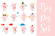 Pig set Cute funny cartoon character