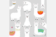 Llama alpaca set Cute cartoon animal