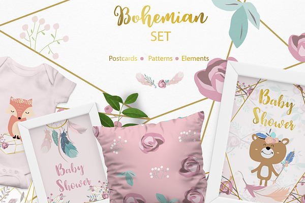 Cute bohemian set print and pattern