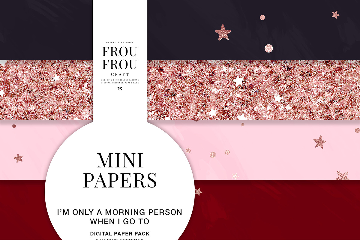 Rose Gold Pink Black Mini Papers in Patterns - product preview 8
