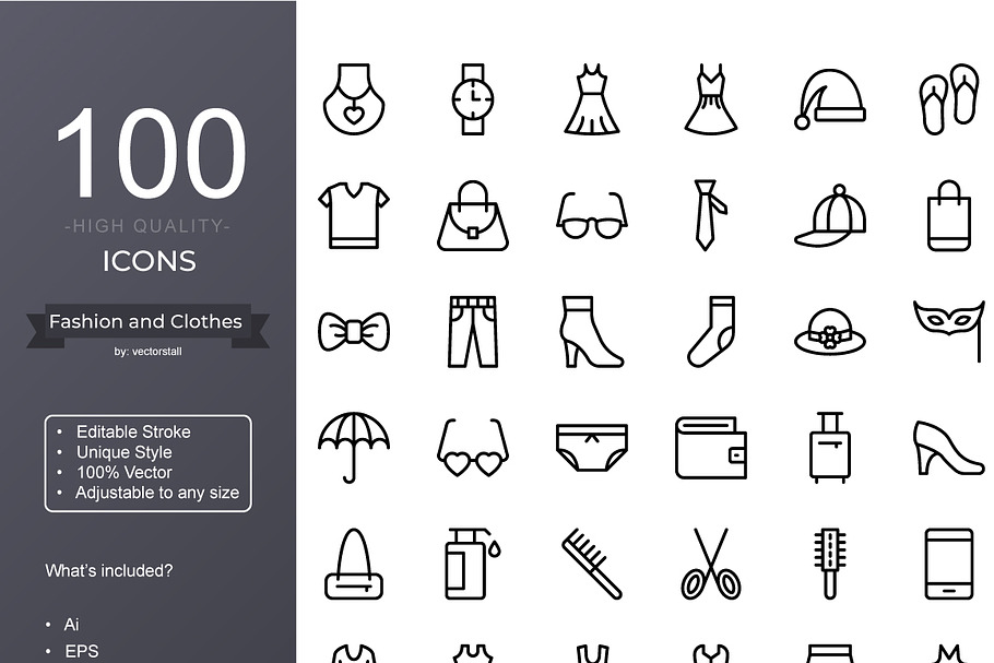 Fashion and Clothes line icons