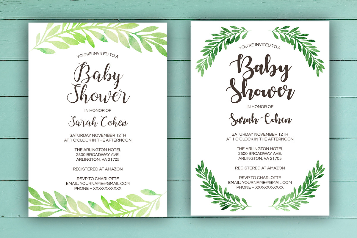 Green Leaf Baby Shower Invite Set in Invitation Templates - product preview 8